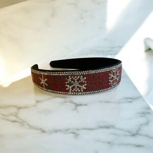 Red and Silver Beaded Snowflake Christmas Holiday Headband